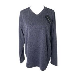 Devon & Jones Mens Shirt Blue Classic V-Neck Heavyweight Long Sleeve Size Medium